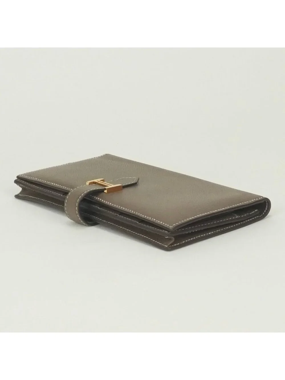 Hermes Bearn Souffle Wallet Epsom Etoupe Gray Gold Veau